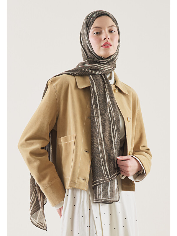 Fresh Scarfs Striped Desen Rami Şal Haki
