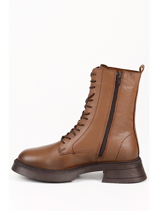 TABA Hakiki Deri Yuvarlak Burun Termo Taban Bağcıklı Fermuarlı Kadın Günlük Postal Bot 51455 - Görsel 7