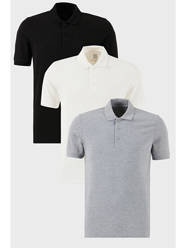 Buratti Pamuklu Regular Fit Düğmeli Polo Yaka 3'lü Paket %100 Pamuk Tişört 5902127S3