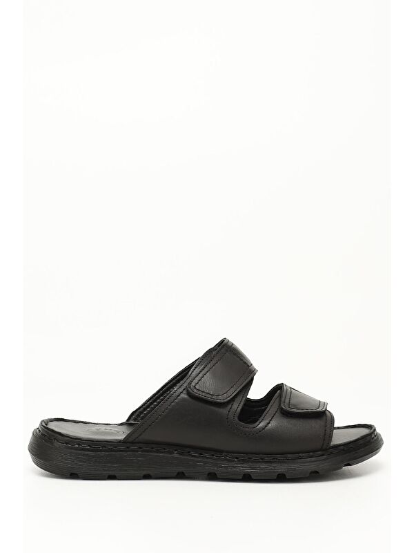 SİYAH Hakiki Deri Erkek Terlik 42825 - Görsel 2