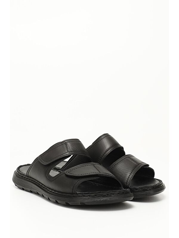 SİYAH Hakiki Deri Erkek Terlik 42825 - Görsel 3