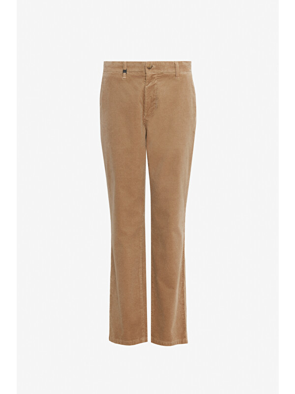 Altınyıldız Classics Erkek Bej Pamuklu Kadife Slim Fit Dar Kesim Yan Cepli Desenli Pantolon