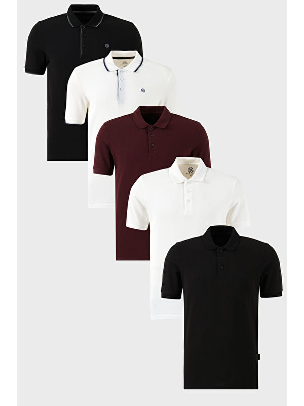 Buratti Pamuklu Regular Fit Düğmeli Polo Yaka 5'li Paket Tişört 590211827S5