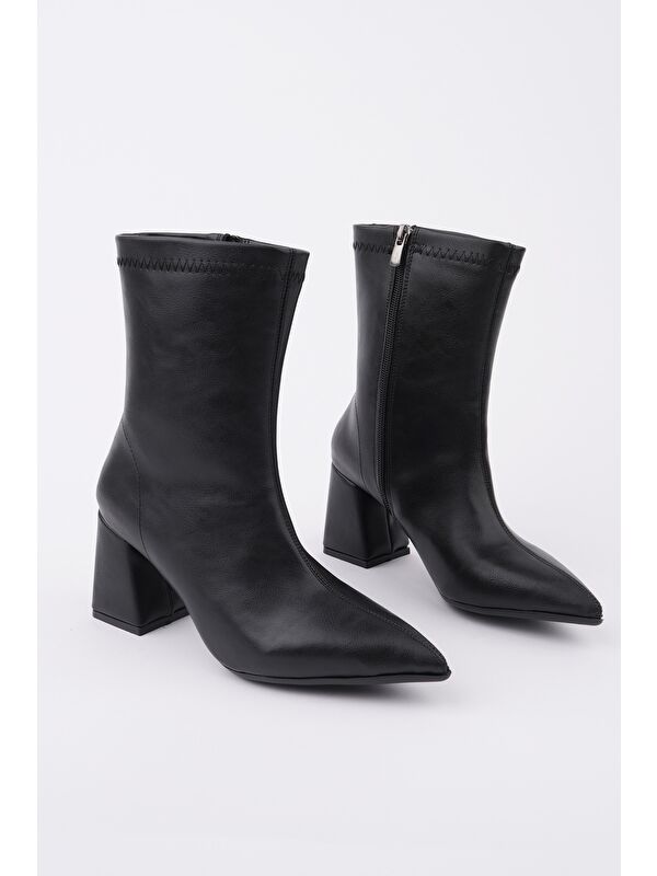 CODİ Sivri Burun Kalın Topuklu Fermuarlı Kadın Bot - Görsel 3