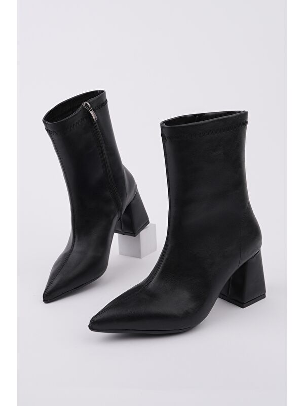 CODİ Sivri Burun Kalın Topuklu Fermuarlı Kadın Bot - Görsel 4