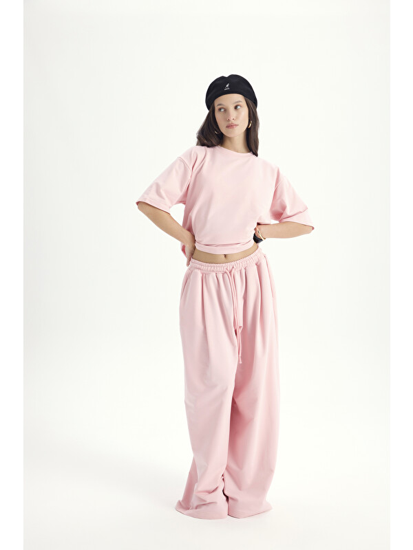 Mai Collection Bruges Oversize Pembe T-Shirt Eşofman Takım