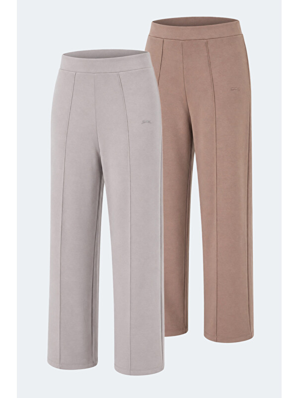 SLAZENGER VALENTINO 2 Lİ SET Kadın Bol Paça Taş Gri - Vizon Eşofman Altı