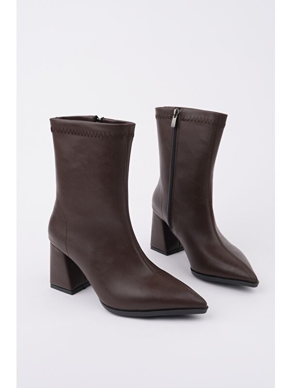 CODİ Sivri Burun Kalın Topuklu Fermuarlı Kadın Bot - Görsel 3