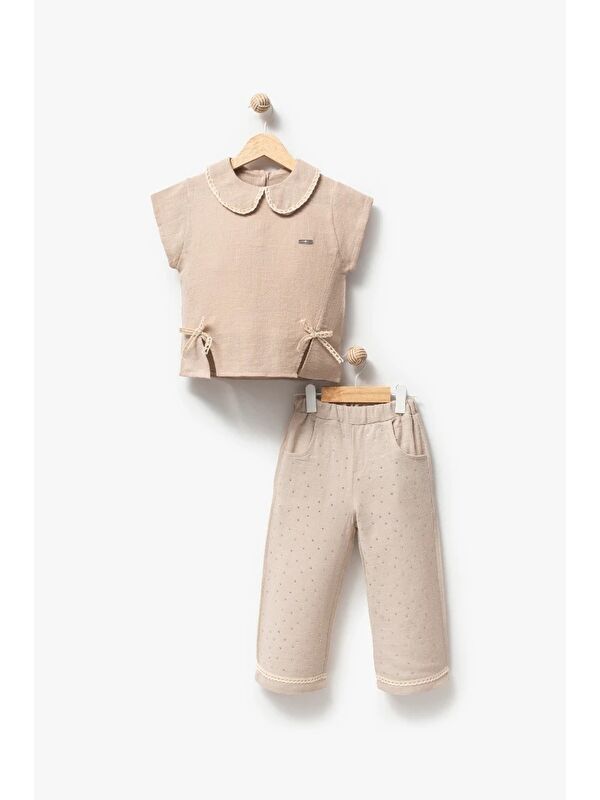 Jikko Baby Taş Baskılı Pantolonlu Kısa Kollu 2li Yazlık Kız Takım 3708