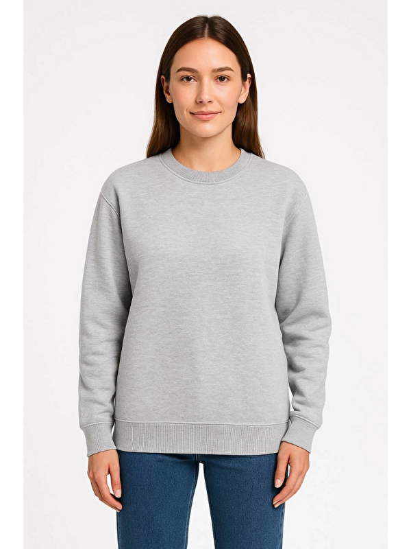 Jane's Üç İplik Düz Bisiklet Yaka SweatShirt - Gri