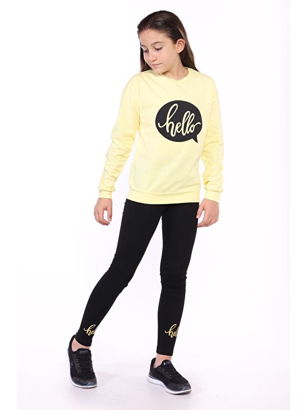 Toontoykids Kız Çocuk Hello Yazı Baskılı Taytlı Takım