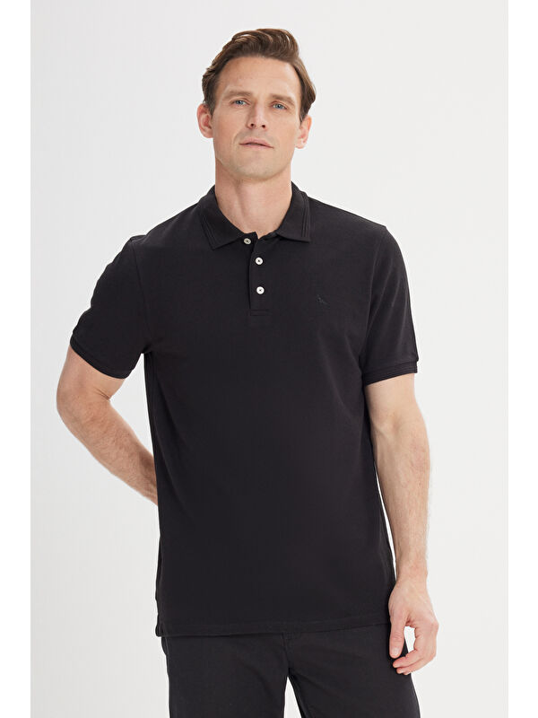 Altınyıldız Classics Erkek Siyah Slim Fit Dar Kesim Polo Yaka %100 Pamuk Kısa Kollu Tişört