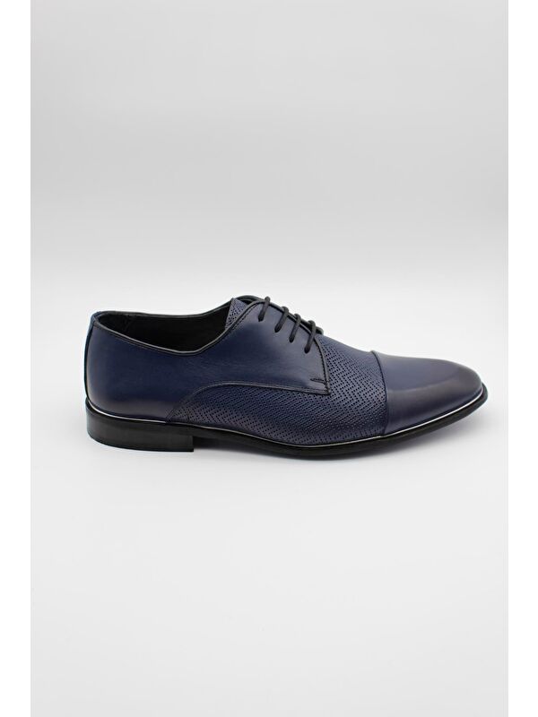 Koyu Lacivert Hakiki Deri Analin Neolit Taban Bağcıklı Klasik Ayakkabı 1033235109 - Görsel 2