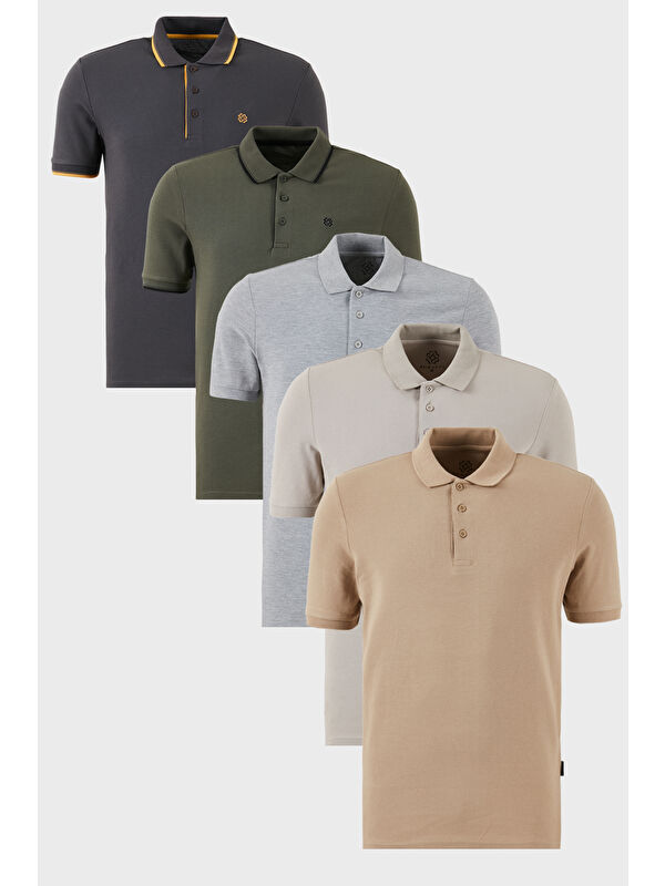 Buratti Pamuklu Regular Fit Düğmeli Polo Yaka 5'li Paket %100 Pamuk Tişört 590211827S5