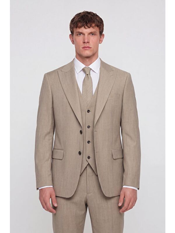 Sabri Özel Açık Bej Vest Suit Prnt