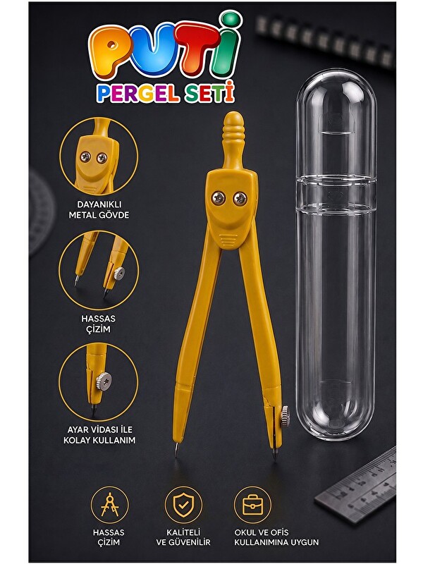 artmaster Sarı Metal Pergel 1 Adet Puti 1574 Koruma Kutulu Metal Pergel Grafit Uçlu Mekanik Pergel Matematik T
