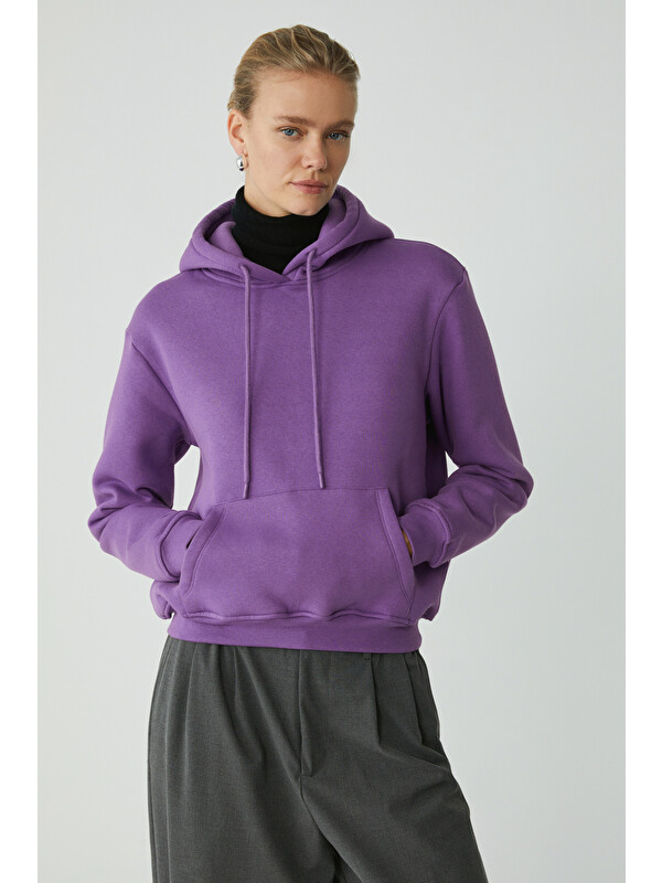 ETHIQUET DİANE Kadın İçi Polarlı Yumuşacık Comfort Fit Kapüşonlu MOR Sweatshirt