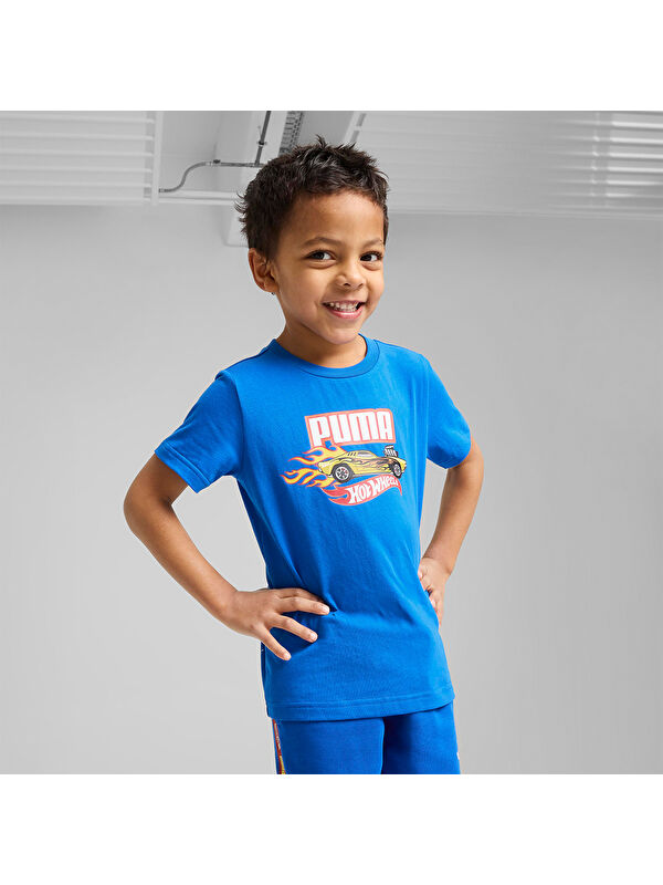 Puma X Hot Wheels Çocuk Mavi Yuvarlak Yaka Tişört