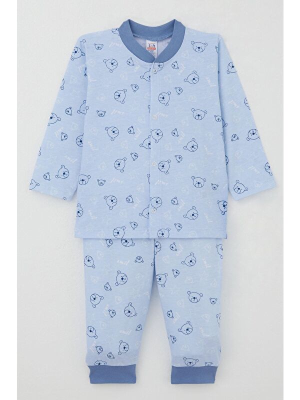Breeze Erkek Bebek Pijama Takımı Sevimli Ayıcık Figürlü Yıldız Desenli Mavi (4 Ay)