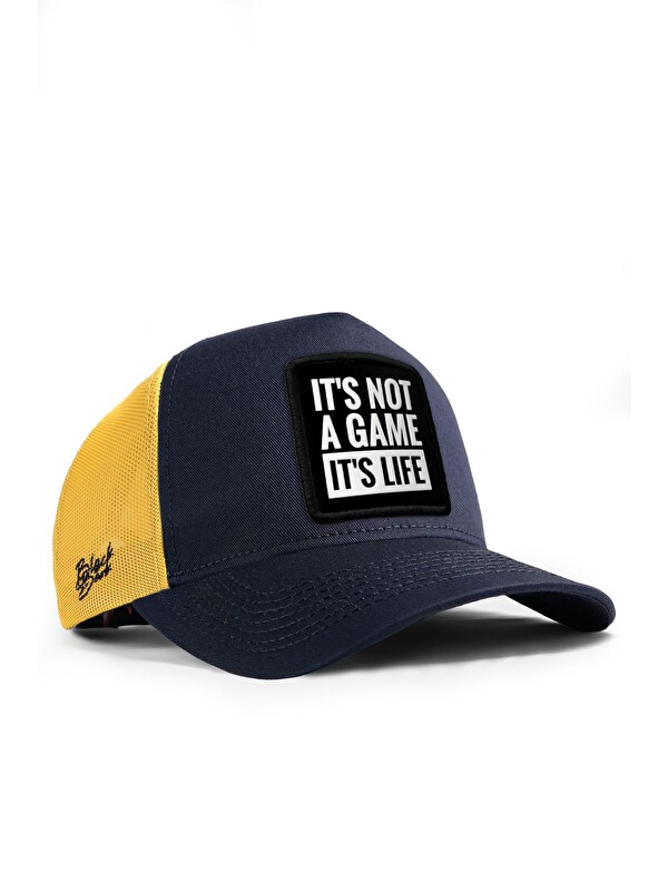 BlackBörk It s Not a Game It s Life Logolu Koyu Lacivert-Sarı Trucker Şapka