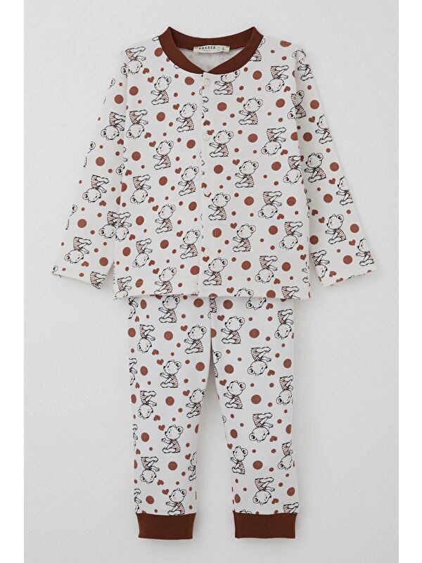 Breeze Erkek Bebek Pijama Takımı Bebek Sevimli Ayıcık Desenli Ekru (4 Ay-1 Yaş)