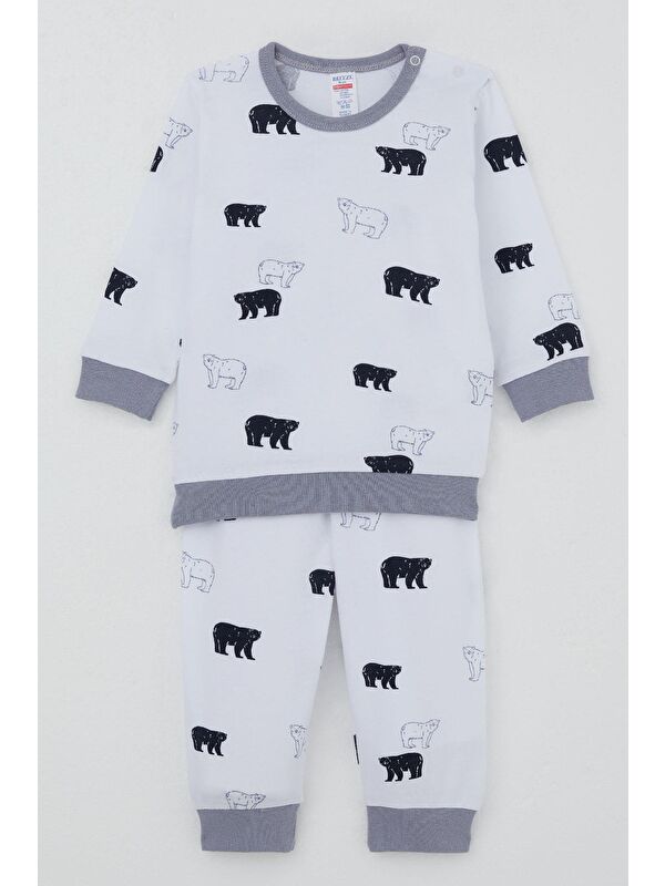 Breeze Erkek Bebek Pijama Takımı Omuzdan Patlı Sevimli Kutup Ayıcığı Desenli Beyaz (4-9 Ay)