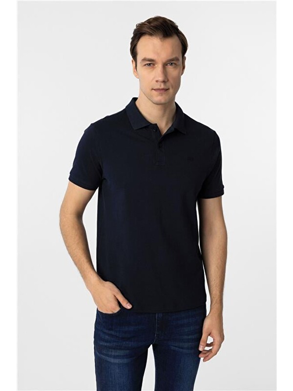 Süvari Lacivert Slim Düz Polo Yaka Tişört