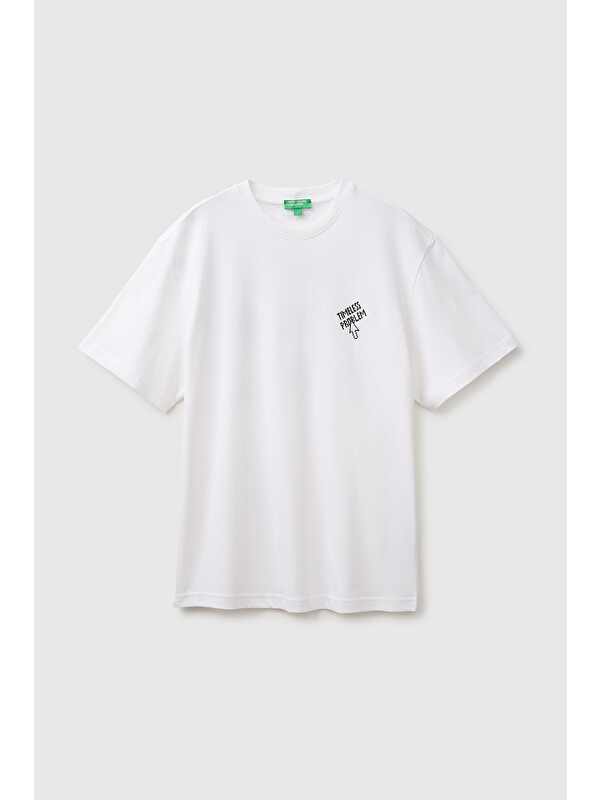 United Colors Of Benetton Erkek Beyaz %100 Pamuk Relaxed Fit Kısa Kollu T-Shirt