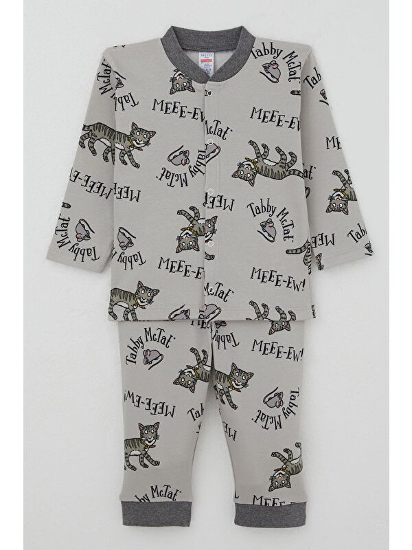 Breeze Erkek Bebek Pijama Takımı Sevimli Kedi Ve Farecik Desenli Gri (0-6 Ay)