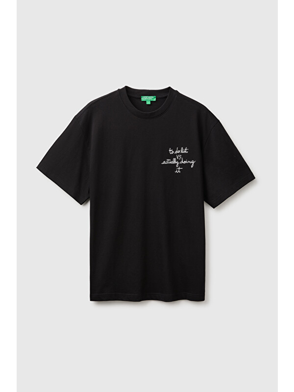 United Colors Of Benetton Erkek Siyah %100 Pamuk Relaxed Fit Kısa Kollu T-Shirt
