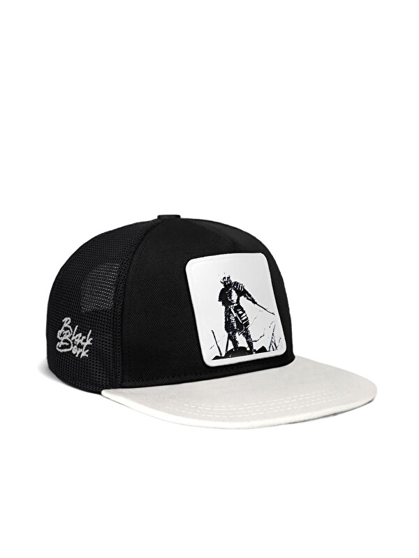 BlackBörk Hip Hop Kids Samuray Logolu Beyaz-Siyah Çocuk Trucker Şapka
