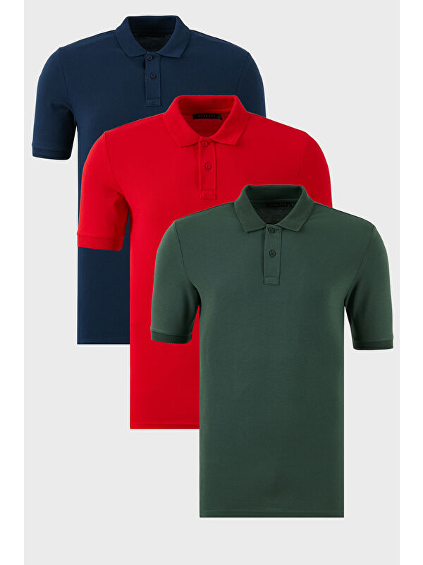 Buratti Pamuklu Regular Fit Düğmeli 3'lü Paket Polo Yaka %100 Pamuk Tişört 5902739S3