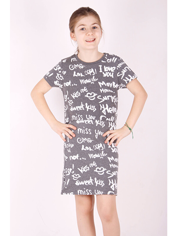 Toontoykids Kız Çocuk Komple Yazı Baskılı Etekli Takım