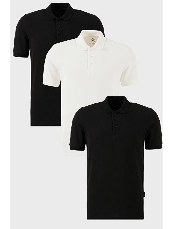 Buratti Pamuklu Regular Fit Düğmeli Polo Yaka 3'lü Paket %100 Pamuk Tişört 5902127S3