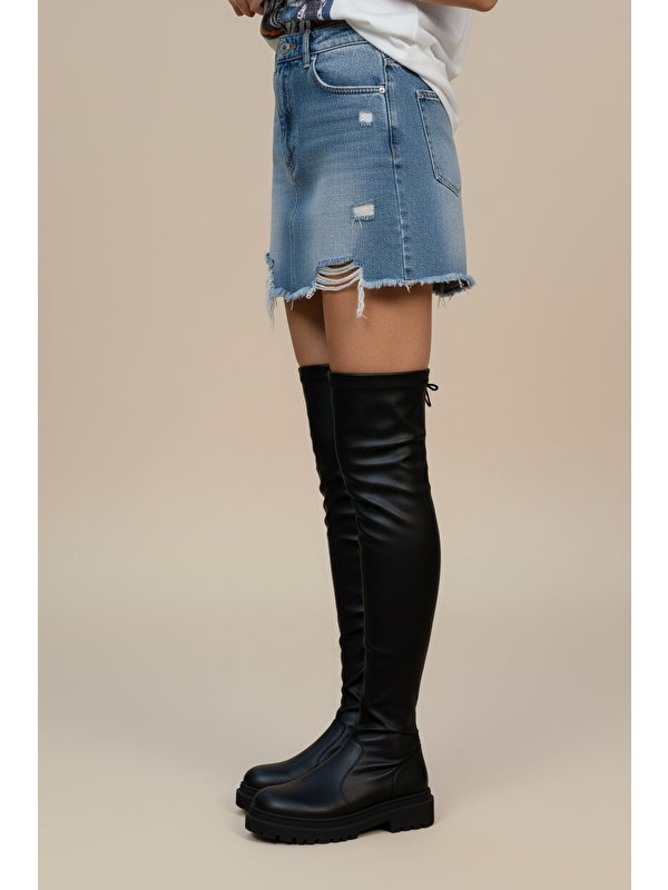 Fox Shoes Siyah Kadın Diz Üstü Çizme V726325309