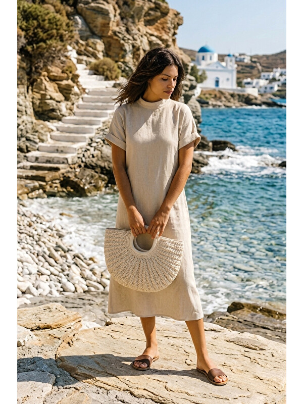Marina El Örgüsü Hasır Çanta - Bej CNT2603-1