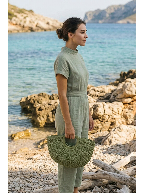 Marina El Örgüsü Yeşil Hasır Çanta CNT2603-5