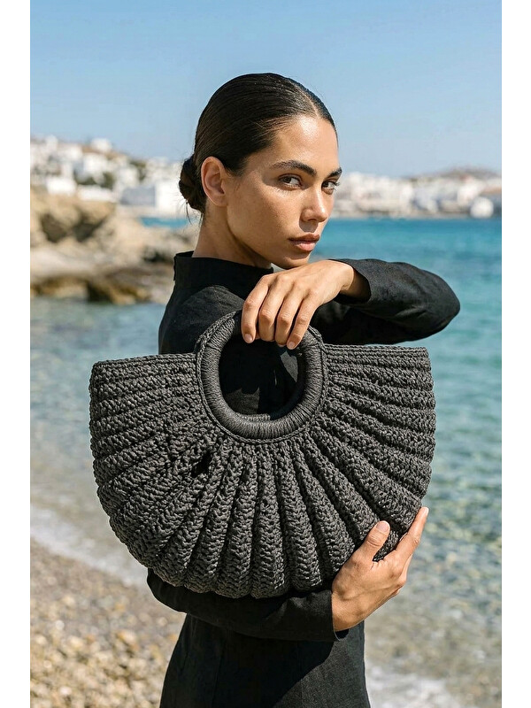 Marina El Örgüsü Siyah Hasır Çanta CNT2603-4