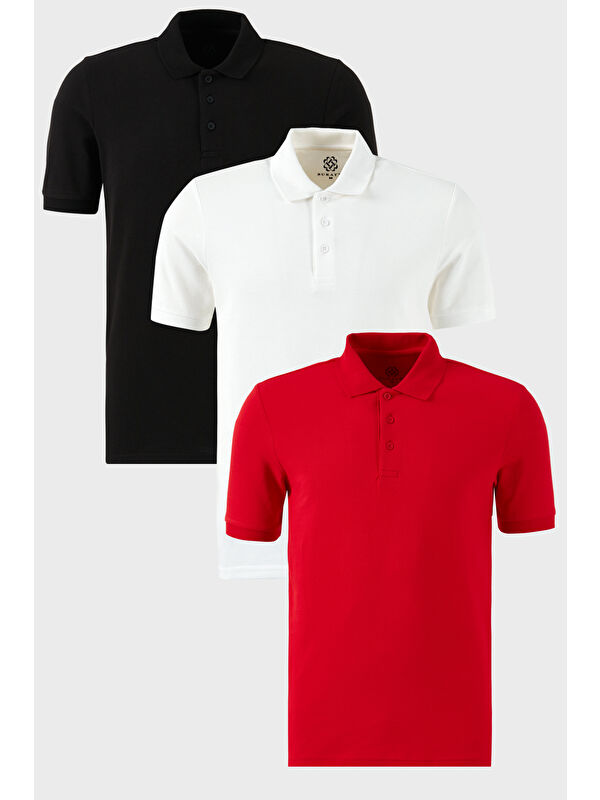 Buratti Pamuklu Regular Fit Düğmeli Polo Yaka 3'lü Paket %100 Pamuk Tişört 5902127S3
