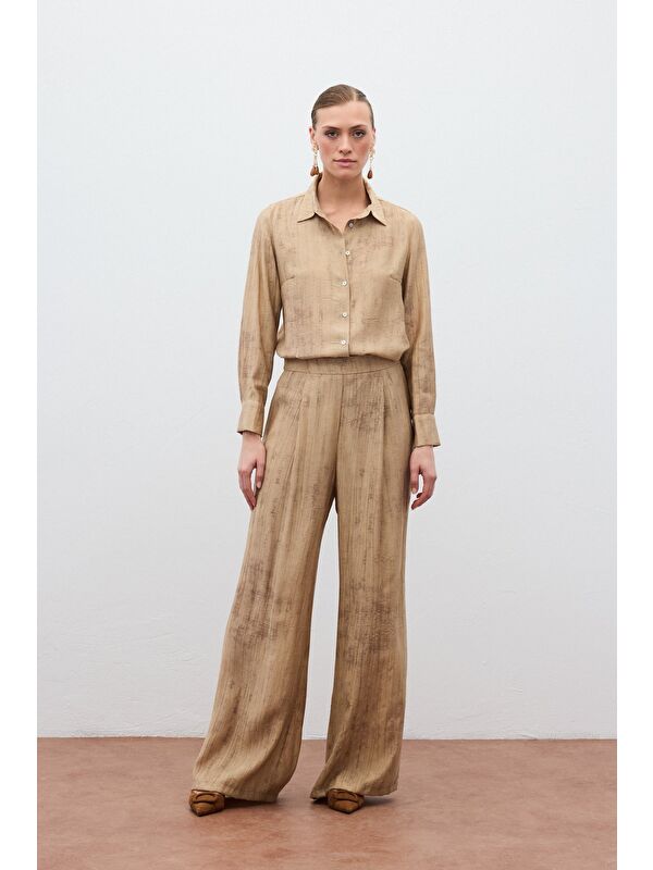 SATEEN Desenli Salaş Pantolon - Camel