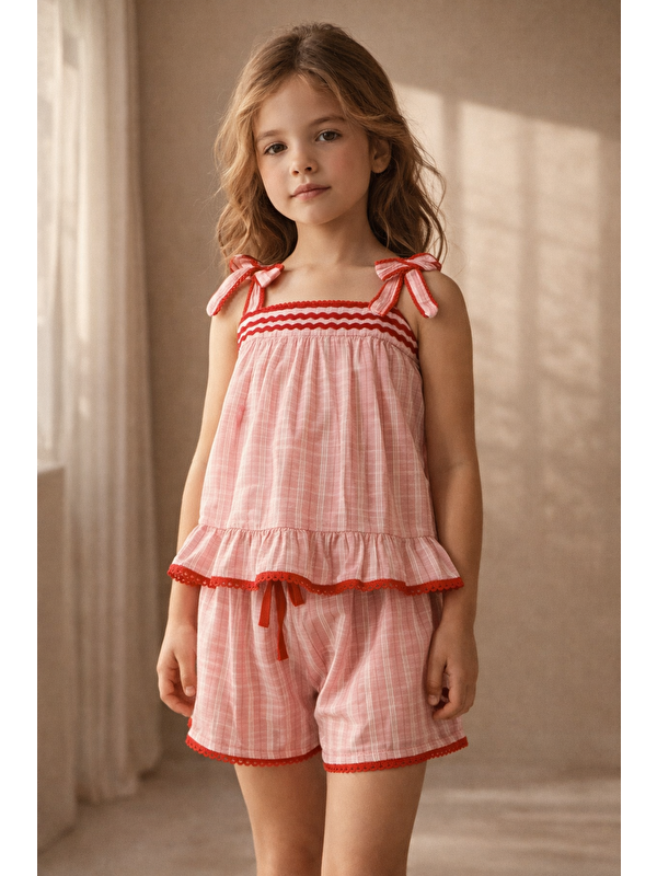 Katia And Bony Kız Çocuk Floral Outburst Kurdeleli Şortlu Pijama Takımı Pembe