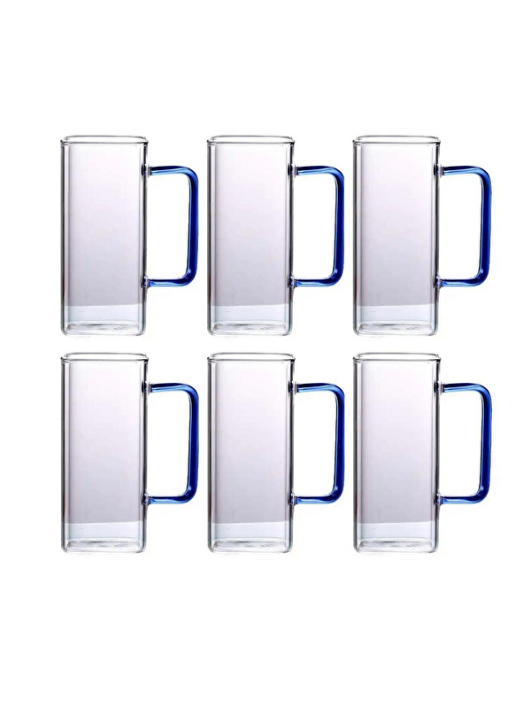 Kitchen Design Lab Kare Cam Mavi Kulplu Bardak 350 ml 6 Adet