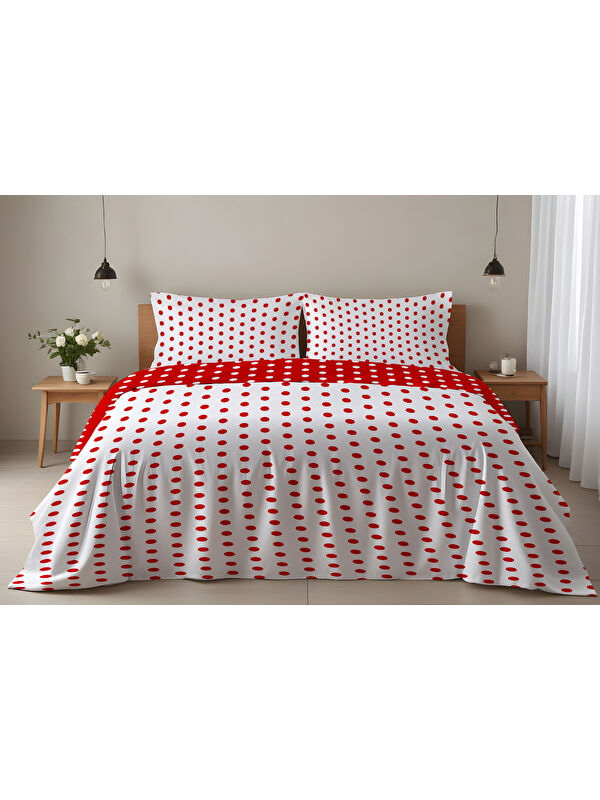 Evmila Kalp Desenli Çift Kişilik Pamuklu Nevresim Takımı 200x220 cm Çift Taraf Baskılı