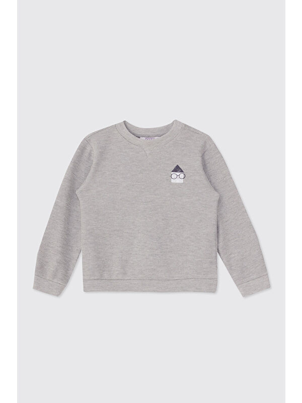 Panço Erkek Bebek Yakası Düğmeli Gri-Melanj Sweatshirt