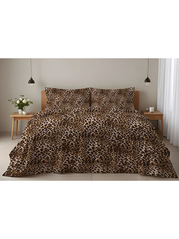 Evmila Leopar Desen Çift Kişilik Pamuklu Nevresim Takımı 200x220 cm Çift Taraf Baskılı