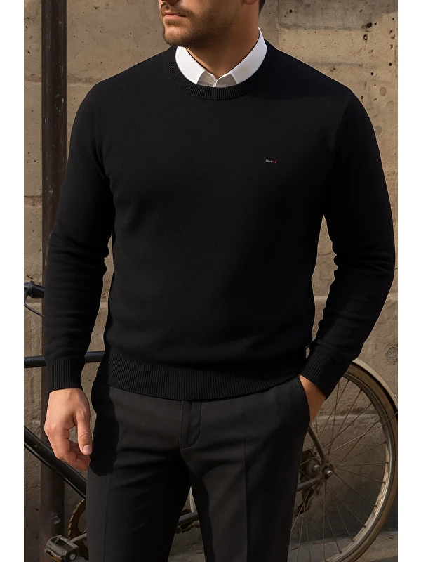 Comstar Erkek Bisiklet Yaka Slim Fit Siyah Kazak