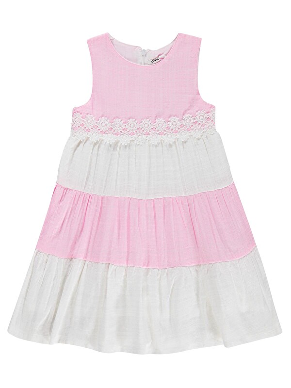 Civil Girls Çiçek Dantelli 6-9 Yaş Elbise - Pembe