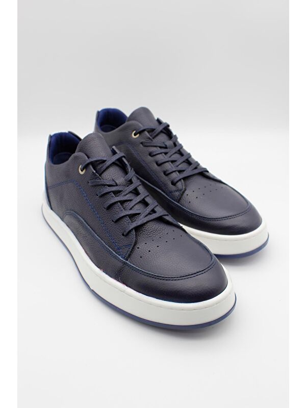 Koyu Lacivert Hakiki Deri Bağcıklı Termo Taban Casual Ayakkabı 1033240154 - Görsel 4
