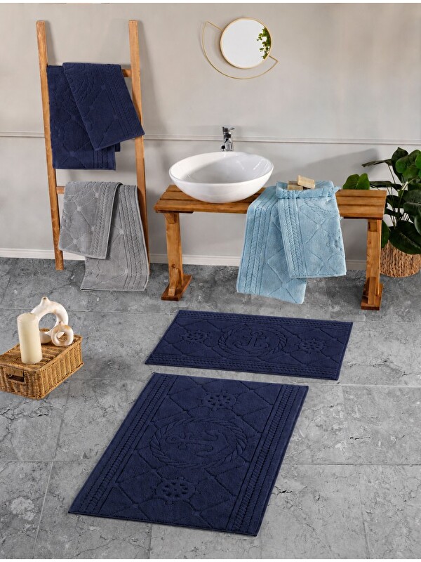 Mulberry Pasifik Kabartma Çiçek Desenli 2’li Banyo Paspas Seti Yumuşak Dokulu Modern Banyo Halısı