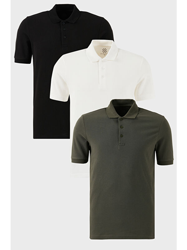 Buratti Pamuklu Regular Fit Düğmeli Polo Yaka 3'lü Paket %100 Pamuk Tişört 5902127S3